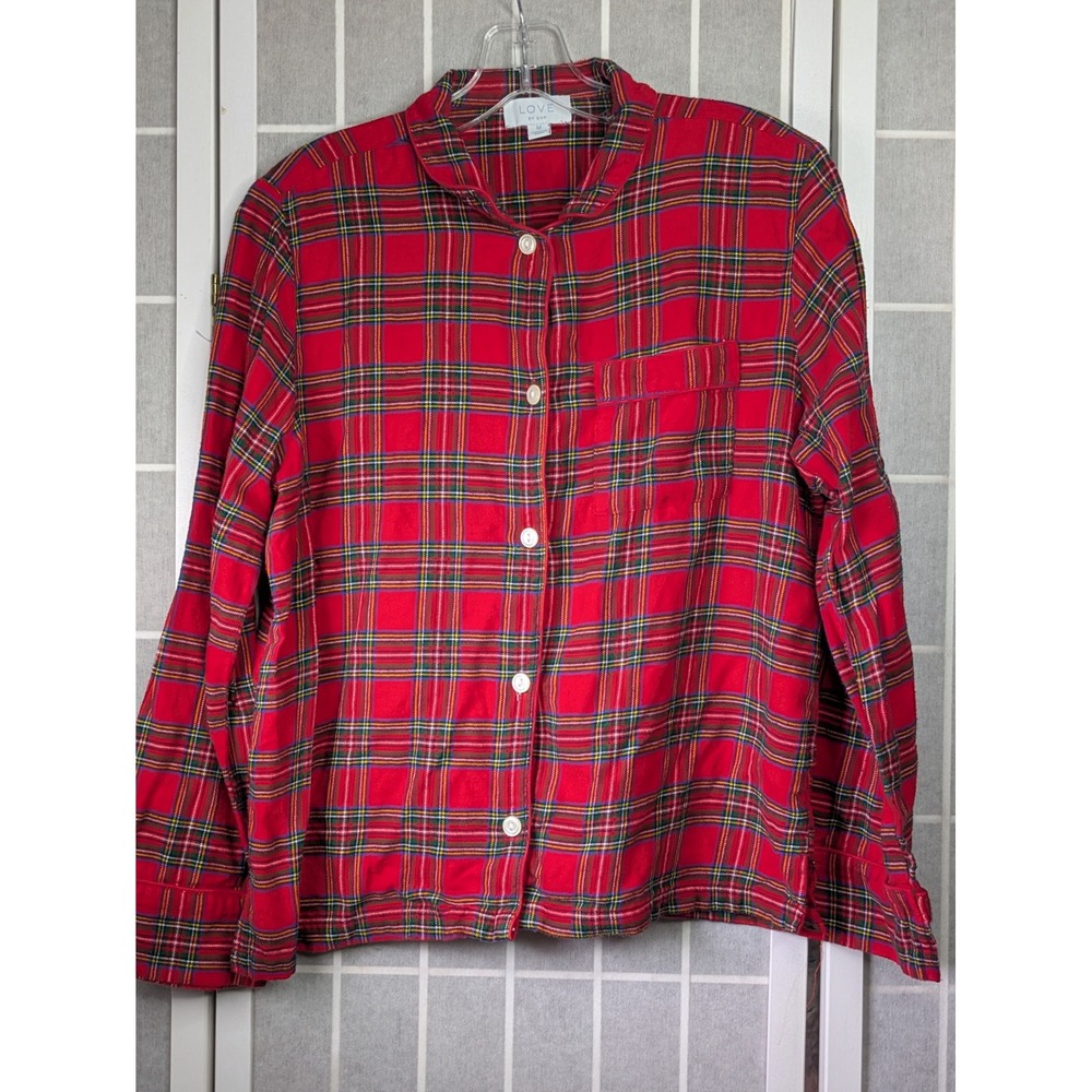 Love by Gap Red Plaid Pajama Top Womens Medium Long Sleeve Button Up Sleep Shirt